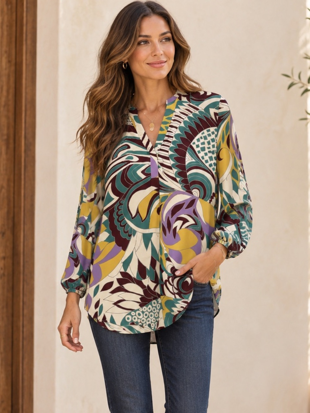 NWOT Cupcakes and Cashmere Multicolor Patterned Blouse